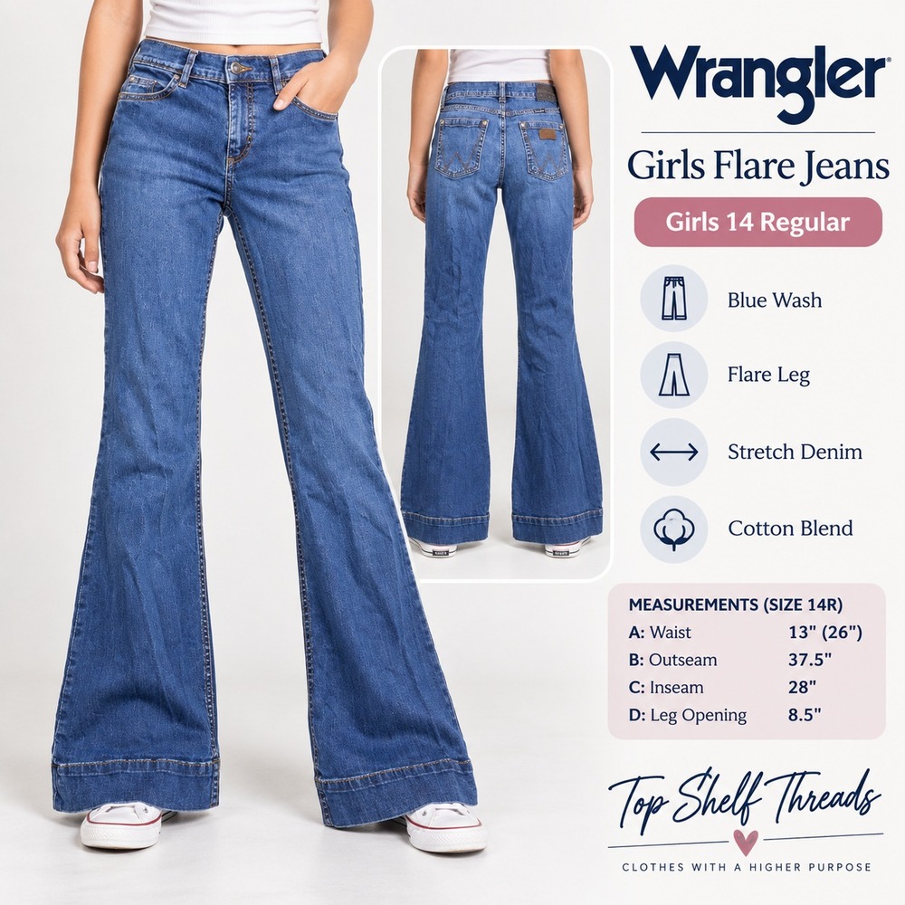 Wrangler Retro Darci Wide Leg Trouser Jeans Girls 14 Reg Blue Wash Stretch Denim